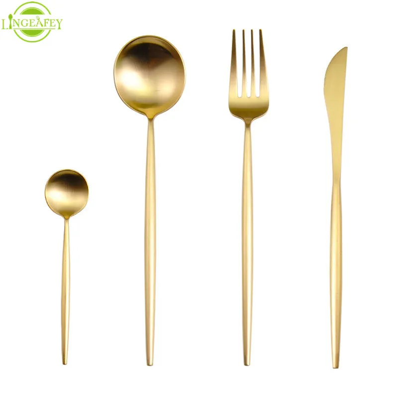 LF5gold1set Столовые приборы из нержавеющей стали наборы ножей белый золотой набор посуды столовые приборы кухонные принадлежности западные столовые приборы - Цвет: LF5gold1set