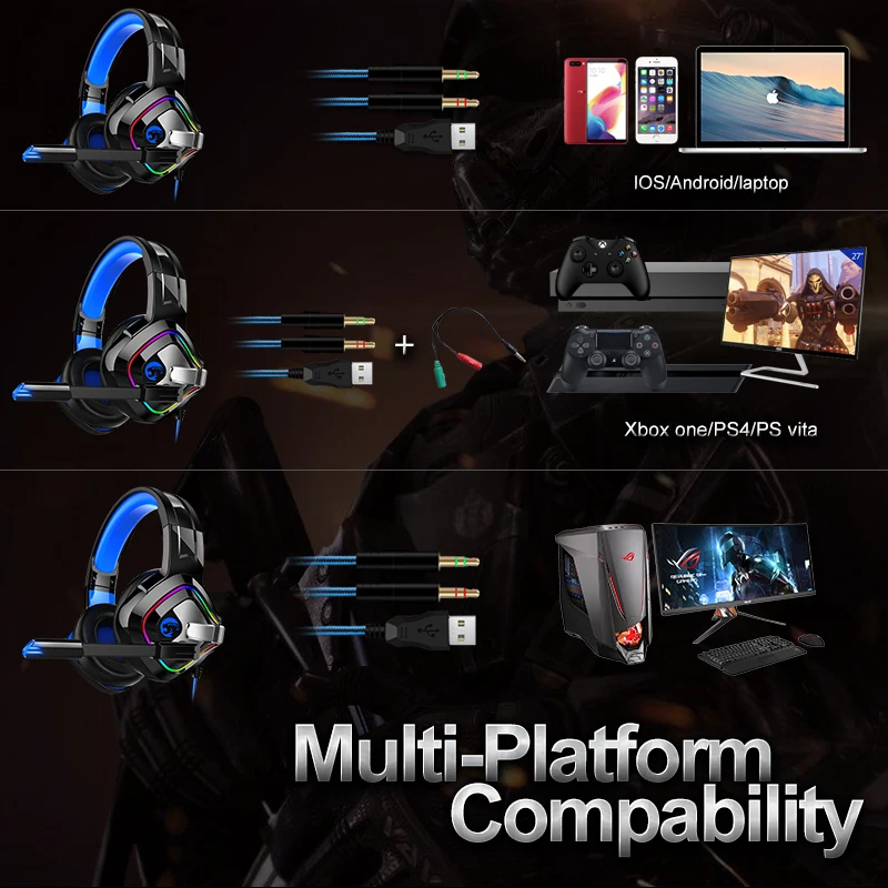 Игровая гарнитура PS4 Гарнитура Xbox One с шумоподавляющим микрофоном RGB-подсветкой и
