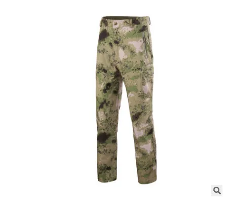green camouflage Мужские теплые водонепроницаемые штаны из мягкого флиса, ветронепроницаемые теплые дышащие тактические камуфляжные длинные штаны - Цвет: green camouflage