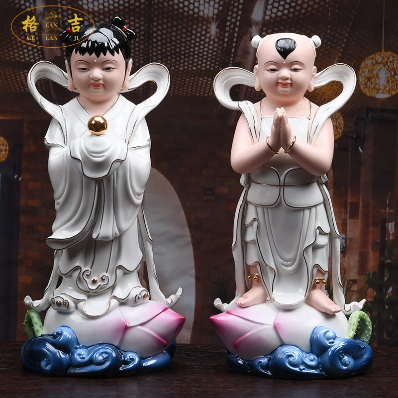 

Пара-хит продаж, статуя Будды, статуя Будды, домашний магазин, праздничная фэн-шуй, Гуаньинь, TONGZI maidens JIN TONG YU NV, Цветная Керамическая статуя