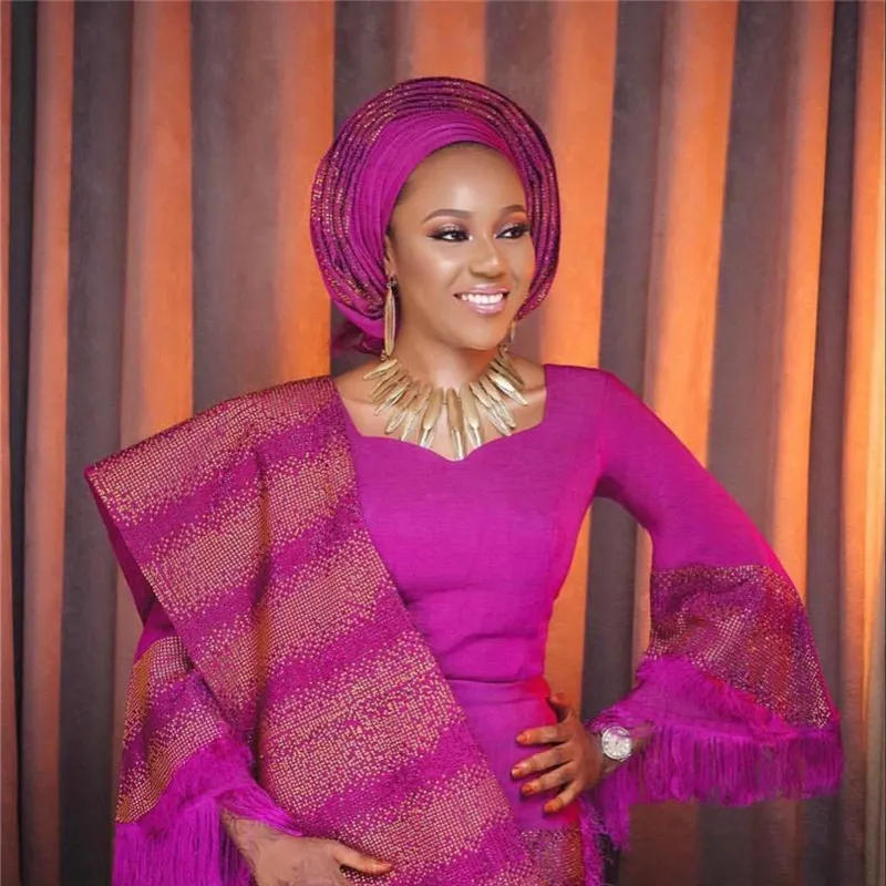Нигерийский головной убор Gele Aso oke ткань с камнями и бисером высокое качество