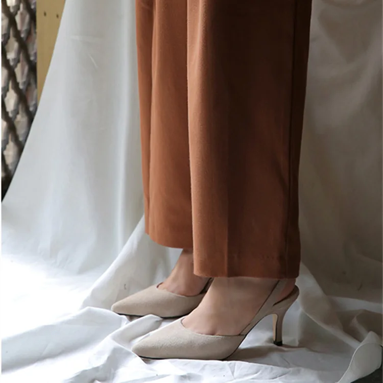 Женские замшевые сандалии модные тонкие туфли на высоком каблуке с острым носком