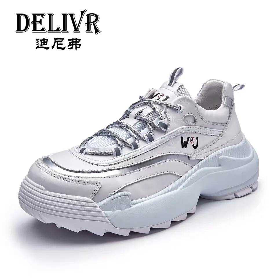 Delivr Sneakers Men Shoes Casual 2019 White Platform Vulcanized Thick Sole Creeper Dad Genuine Leather | Обувь