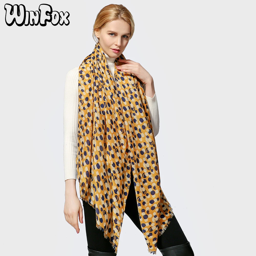 Winfox 2018 новый модный роскошный бренд весна лето желтый точечный Принт шарф