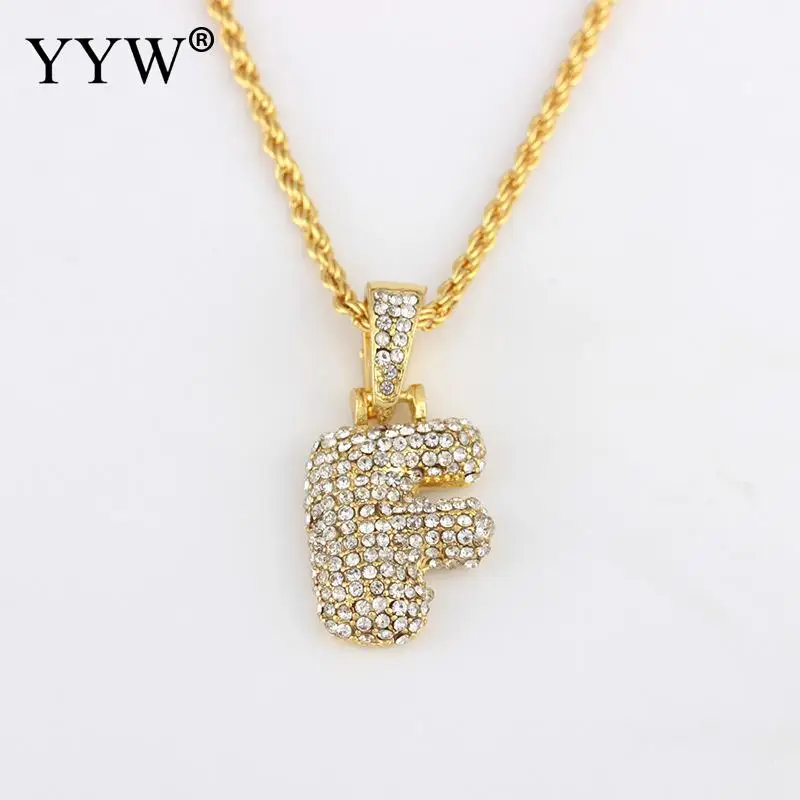 f Cubic Zirconia Hip Hop Chain Neckalce A-Z Custom Name Bubble Initial Letter Necklaces& Pendant Charm For Women Men Jewelry - Окраска металла: f