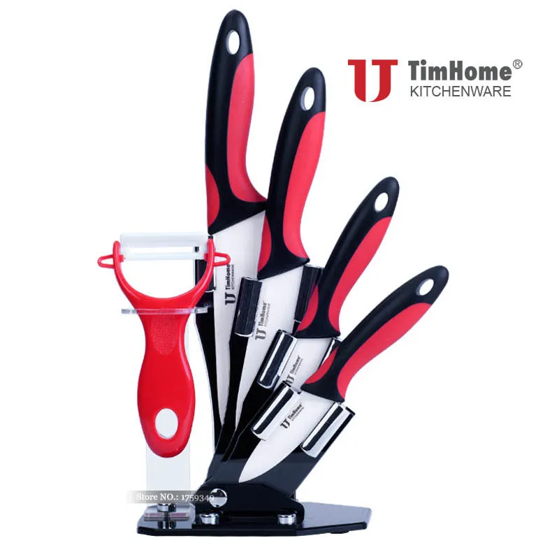 Timhome фирменный керамический кухонный нож 6 шт набор с подставкой/держателем нож для очистки фруктов - Цвет: Black