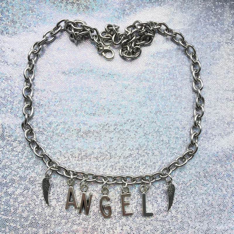Эксклюзивный чокер в стиле Харадзюку из нержавеющей стали с буквами ангела