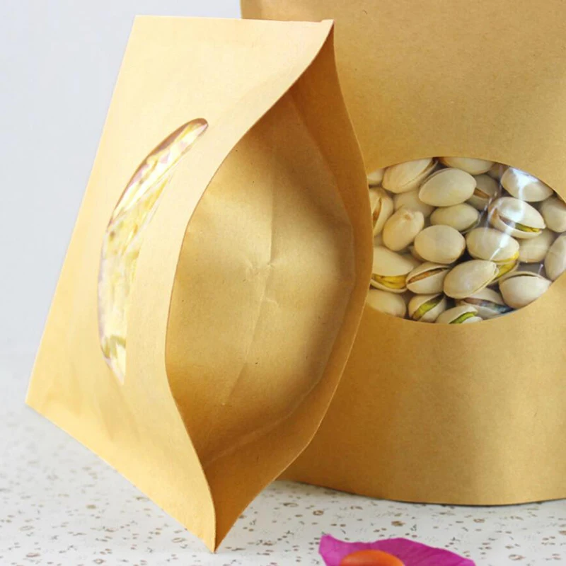 Пакеты для пищевых продуктов из крафт бумаги Многоразовые со стоячим замком и