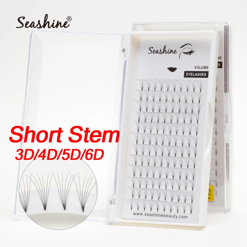 

Seashine Russian Volume Lashes Premade Fans Short Stem 8-18mm Heat Bonded 3D-6D Wide Fans Mink Eyelashes Extension Supplies