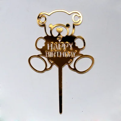 4 шт/ПМП акрил золотистый и черный Топпер для торта Love праздничные вечерние милые день рождения украшения бумажный флажок праздничные принадлежности каваи - Цвет: gold bear