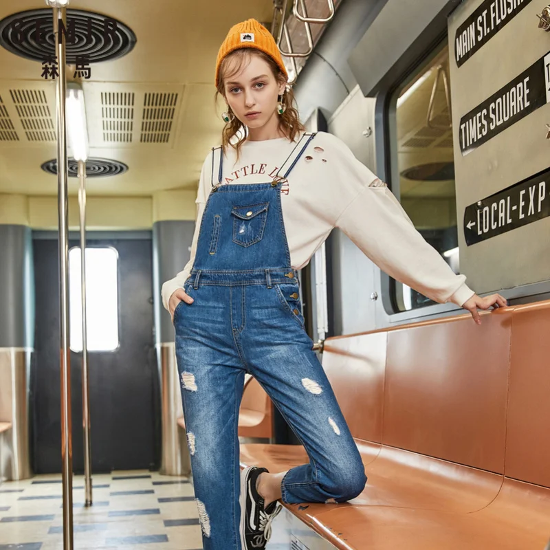 SEMIR женский джинсовый комбинезон из 100% хлопка с потертостями Облегающий потертой