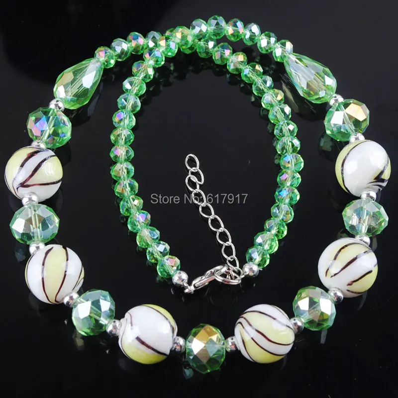 Free Shipping Light Green Crystal Lampwork Glass Round Beads Necklace Earrings Jewelry Set TM3104 | Украшения и аксессуары