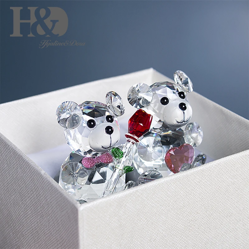 H& D 2 шт хрустальные статуэтки пресс-папье красная роза Сердце Пара медвежат украшения Свадебный Рождественский подарок украшение дома с подарочной коробкой