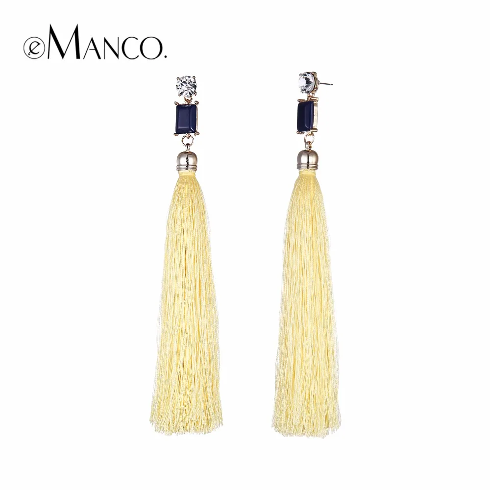 EManco Висячие серьги для женщин заявление желтый Этническая Длинные кисточкой