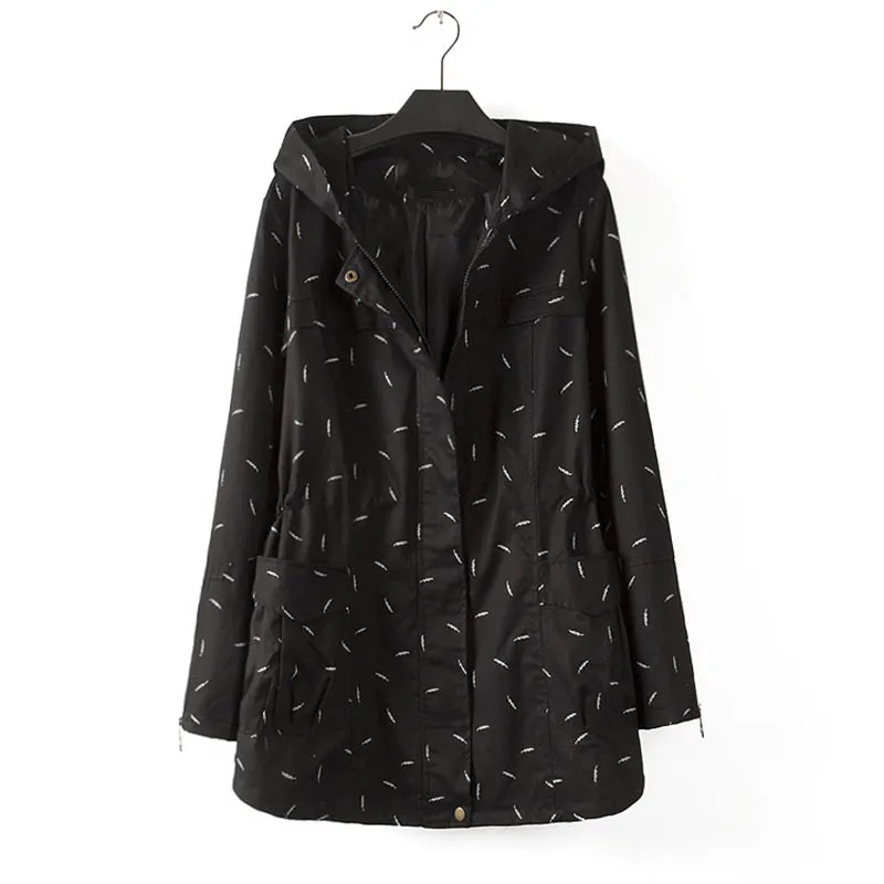 Женская ветровка с капюшоном Длинная принтом C45 XL-4XL-осень | одежда