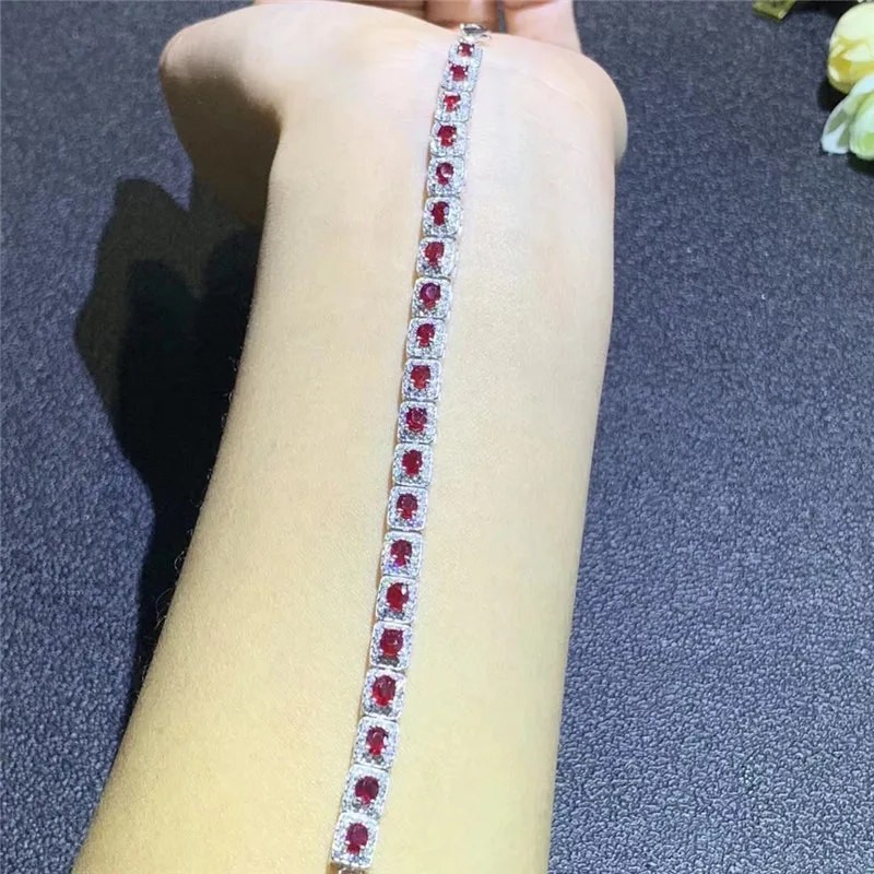 Натуральный рубиновые браслеты для женщин 3x4mmx20pcs камни Подлинная камень теннисная цепочка Браслеты 925 пробы серебро ювелирных украшений#091