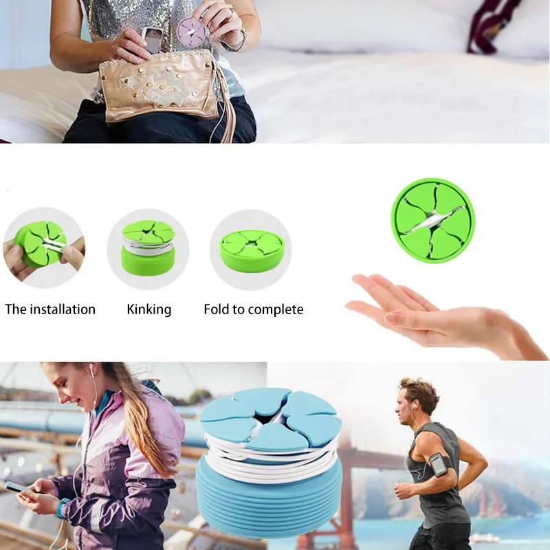 Portable Silicone Cable Organizer Winder For Earphone Digital Cables Colorful Round Mini Earbud Container Stretch Storage Box