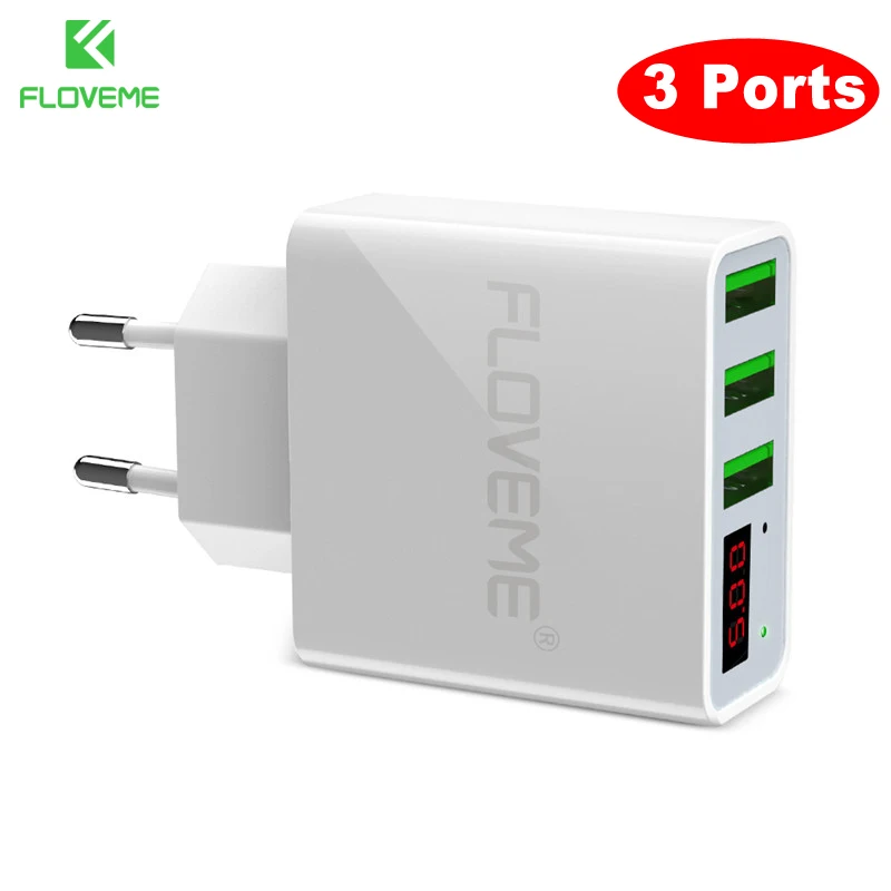 FLOVEME USB Зарядное устройство светодиодный цифровой 3 Порты Универсальный ЕС Plug мобильный телефон Зарядное устройство переходник зарядное устройство зарядное устройство для телефона зарядка зарядка для телефона - Тип штекера: White 3 EU Plug