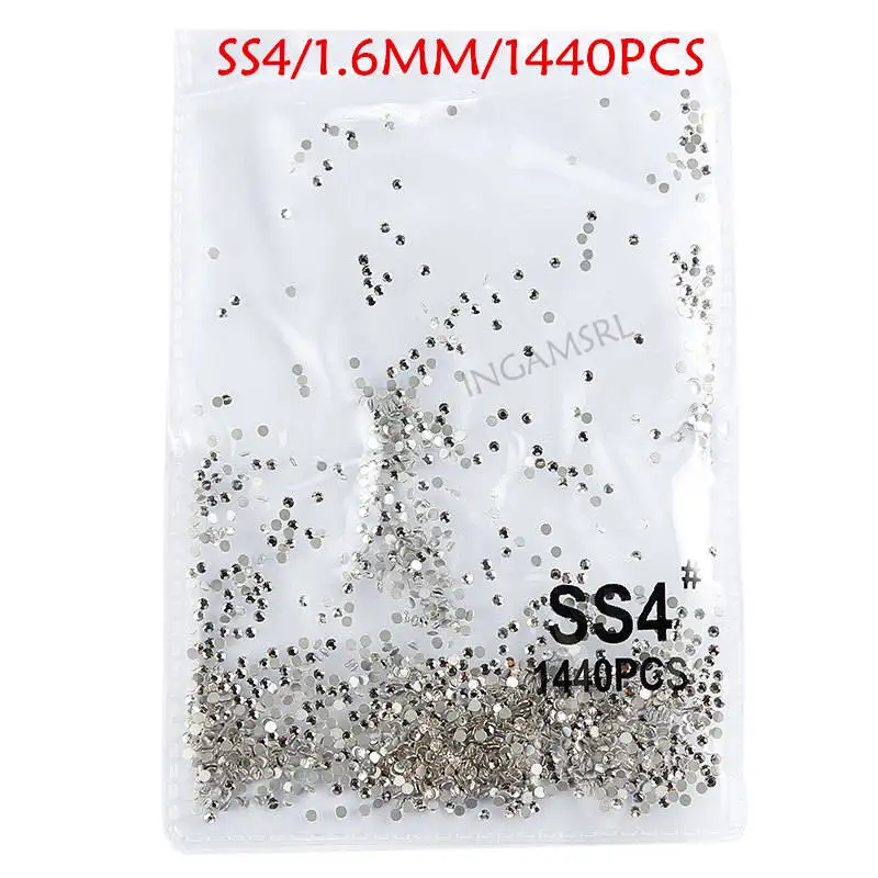 Супер блестящий, 1440 шт, SS3-SS10, плоские с оборота, разные цвета, стразы для украшения ногтей и танцев 052 - Цвет: white ss4 1440pcs