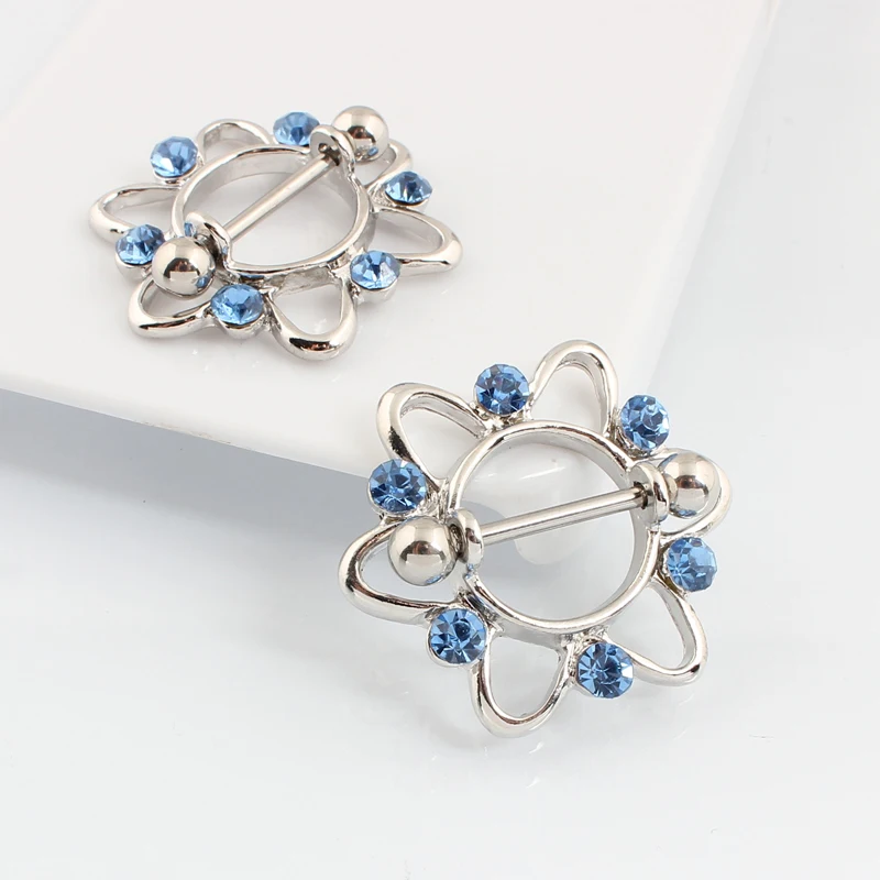 Розничная продажа 2 шт./лот кольцо для пирсинга сосков без никеля Синие стразы