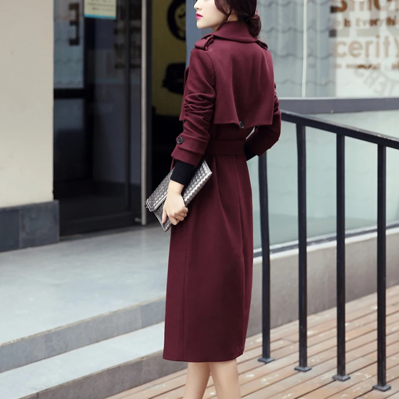 Женское кашемировое пальто RUGOD длинное теплое шерстяное с поясом верхняя одежда