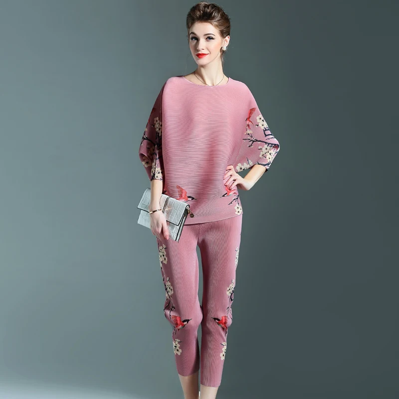 Miyake новинка весны большой размер женская мода семь футов брюки костюм рукав