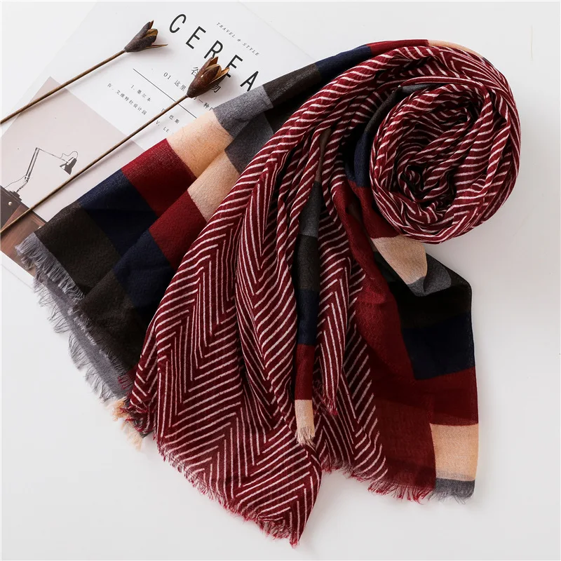 New Design Plaid Striped Patchwork Viscose Shawl Scarf High Quality Print Soft Head Wraps Pashmina Stole Muslim Hijab 180*90Cm