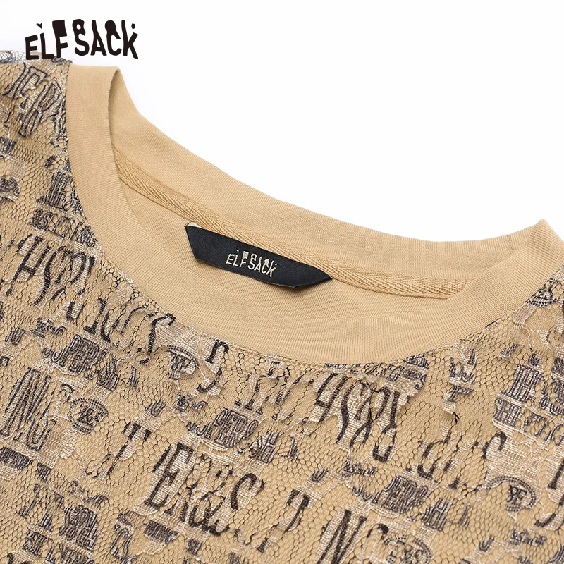 ELFSACK винтажное женское платье с буквенным принтом и сеткой повседневное
