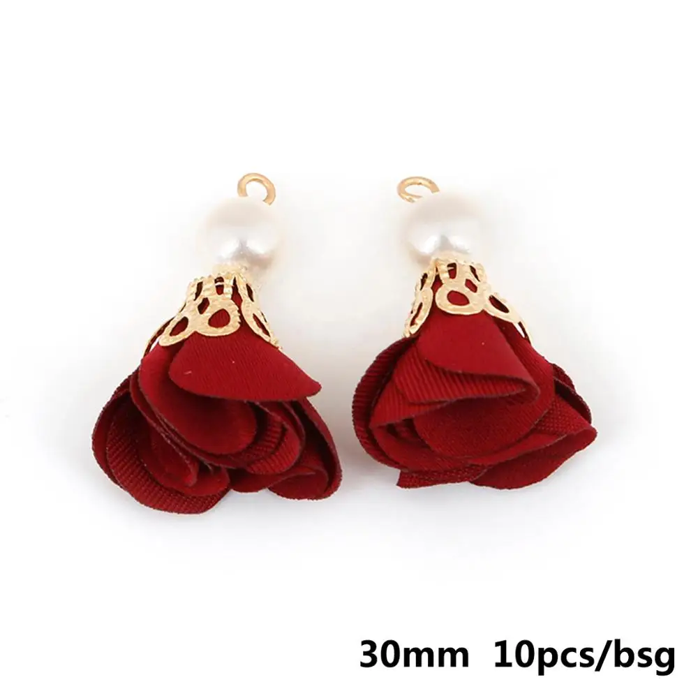 Jujube red 10 шт 30 мм шелк атлас Ткань жемчуг кисточкой Подвески для самостоятельного изготовления ювелирных изделий серьги/мобильный телефон/кулон найти - Окраска металла: Jujube red