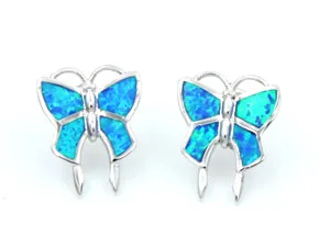 Rhodium Plating Рыбий хвост синий огненный опал Серьги для нее - Окраска металла: Rhodium Plating