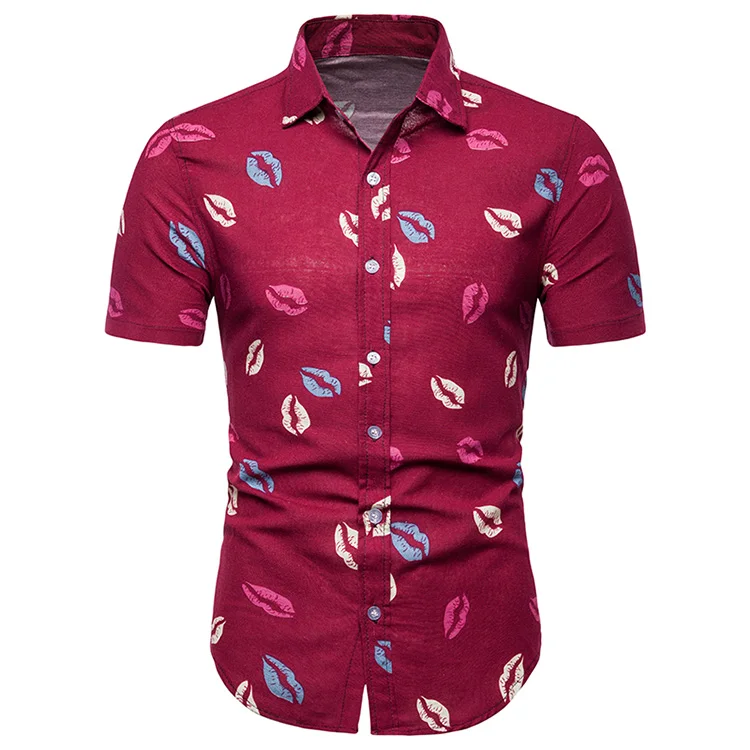 2019 летняя гавайская рубашка с принтом губ льняные мужские рубашки повседневная