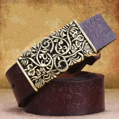 2021 New Arrival Fashion Vintage Belt Woman Casual Genuine Leather Smooth Buckle Hollow Out Wide Waist Belt For Jeans Pants