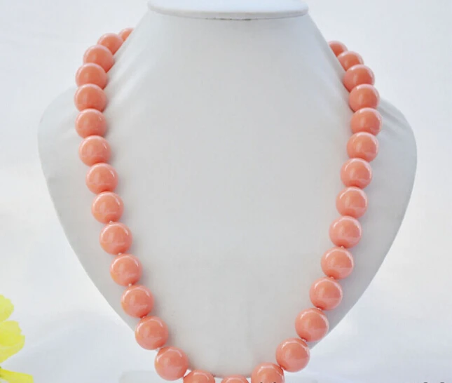 12 мм кораллово-розовый круглый жемчужное ожерелье с морской ракушкой 24 дюйма