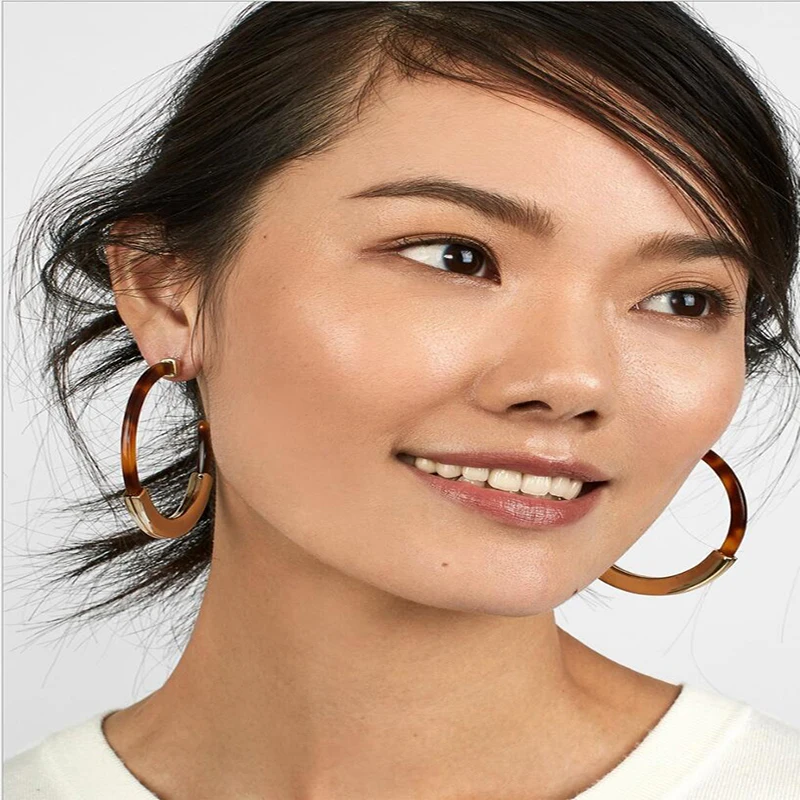 Amaiyllis Boho Multi Color Acetic Arc C Shaped Earrings For Women Large Block Leopard-print Tortoiseshell Stud Brincos | Украшения и