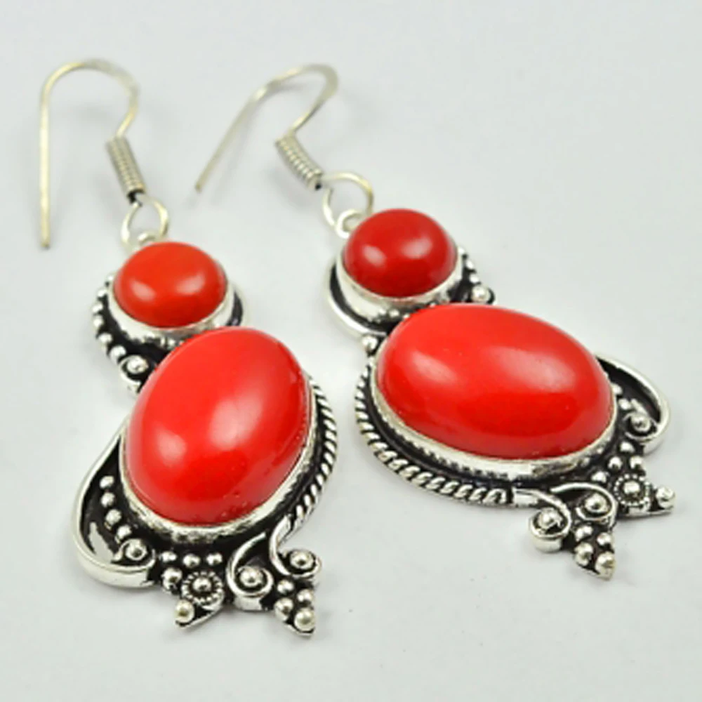 Сережки сережки из сердолика с серебряным наложением поверх меди общая длина 57