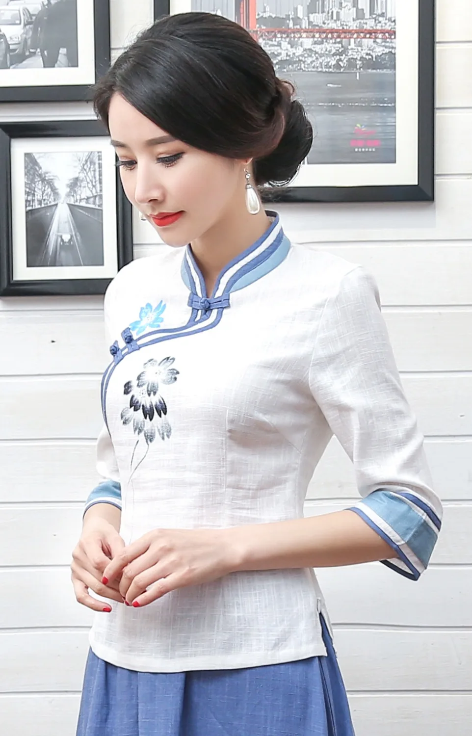 Шанхай история новая распродажа Чонсам с коротким рукавом Топ Традиционный