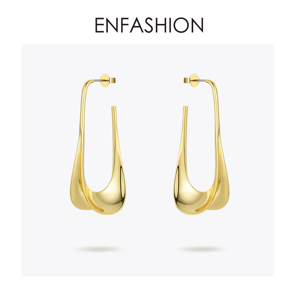 ENFASHION, металлические висячие серьги в виде лепестков для женщин, золотой цвет, массивные длинные висячие серьги в виде листьев, модные ювелирные изделия Oorbellen E1050