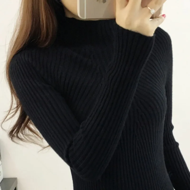 New Ins 2021 Spring Autumn Women lady high elastic half Turtleneck sweater women slim Pull Femme Jumper clothes Pullovers | Женская