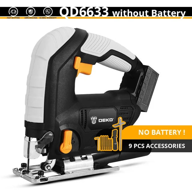 DEKO QD6633 20 в DC беспроводной лобзик светодиодный светильник Регулируемая скорость электрическая пила по дереву с 6 лезвиями, металлическая линейка, шестигранный ключ - Цвет: No battery