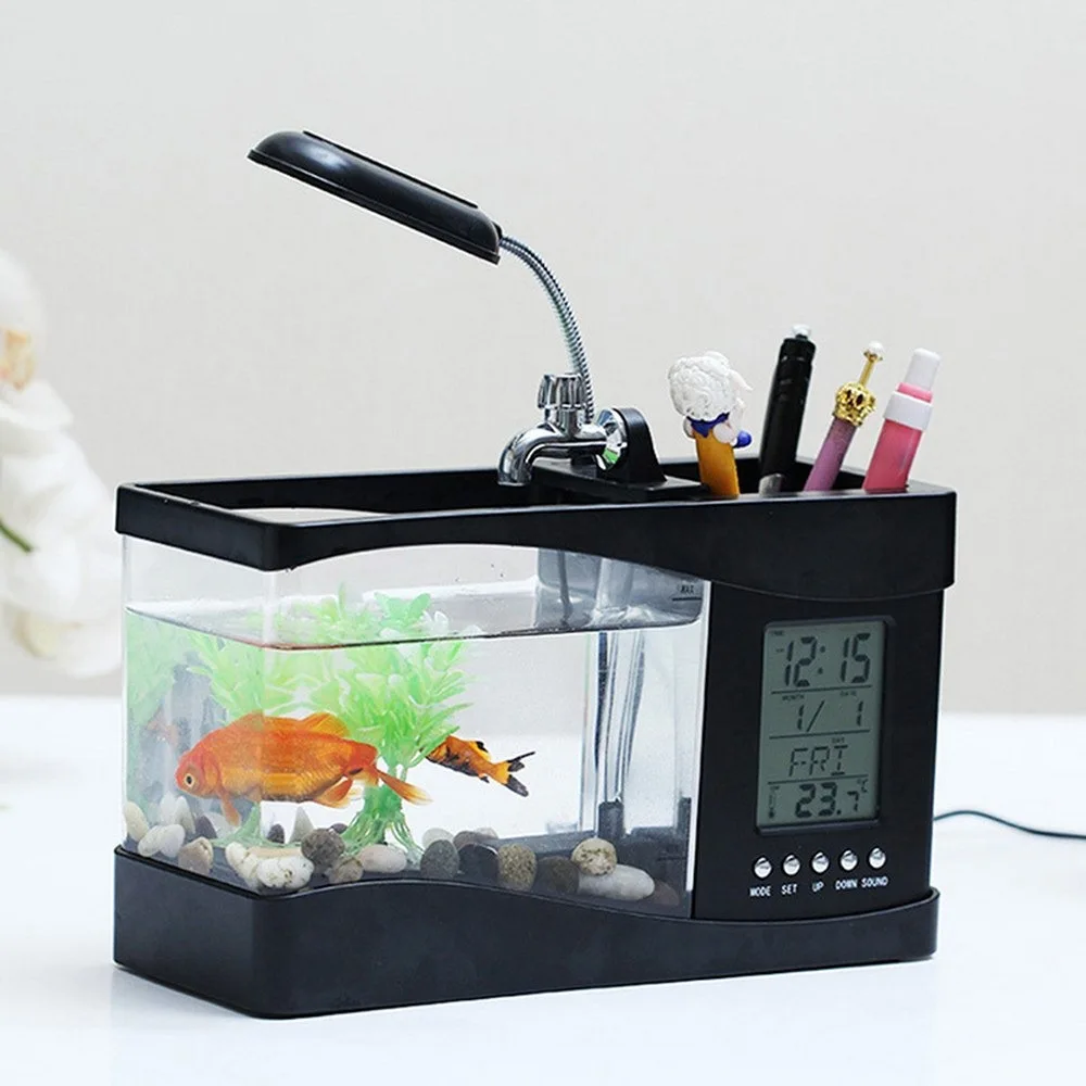 Мини аквариум с светодиодный лампой светильник USB Betta для рыб ЖК дисплей