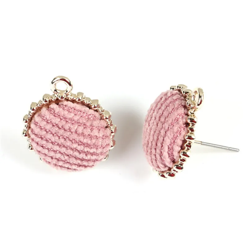 DoreenBeads сплав цинка серьги-гвоздики Круглые золотые розовые полосатые бархатные