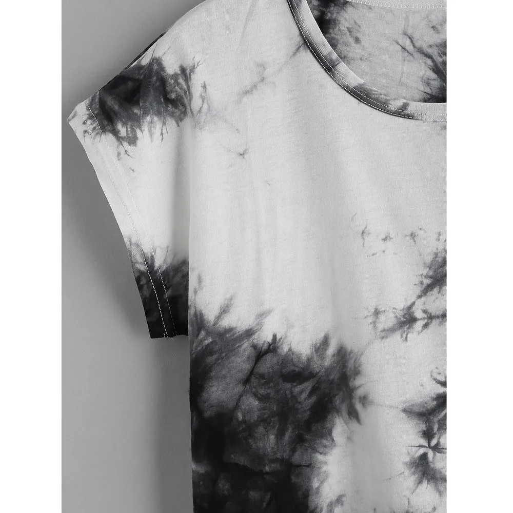 Женская Повседневная Свободная футболка с коротким рукавом и принтом Tie Dye, топы, блузы, летняя одежда для женщин, богемные летние топы для женщин