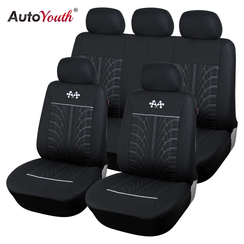 Черный Чехлы На Сиденья Автомобиля AUTOYOUTH Универсальный Цвет Чёрный и Серый 9 Шт. Набор Маленькие флаги картина Стиль - Название цвета: Черный