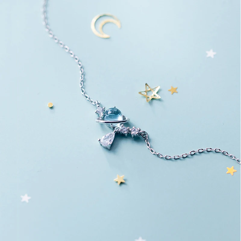

PONYKISS Romantic 100% 925 Sterling Silver Zircon Planet Pendant Necklace For Women Party Delicate Jewelry Holiday Fashion Gift