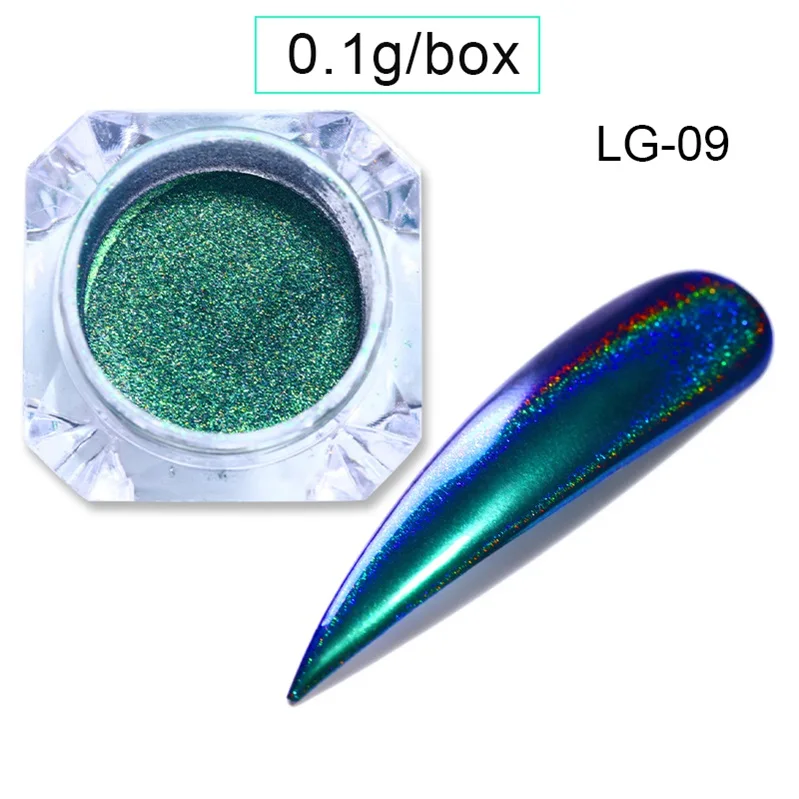 0.1g LG-09 2 шт./компл. лазером для ногтей с блестками Павлин голографическая зеркальный порошок лазерный нейл-арта порошок хромового пигмента DIY украшения 1 шт - Цвет: 0.1g LG-09