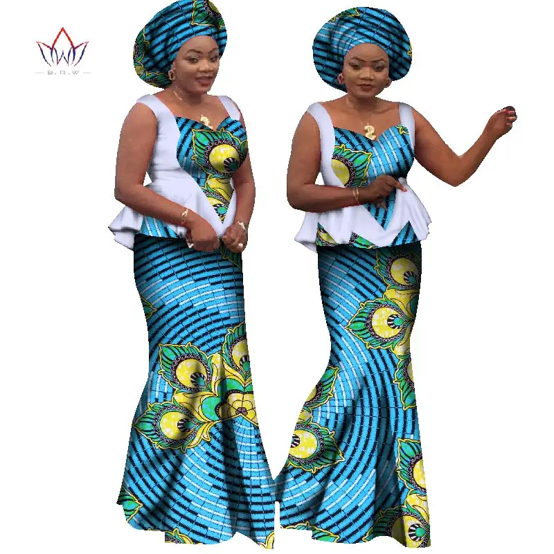Bazin Riche африканская юбка с принтом и топ Дашики хлопок без рукавов комплект из двух частей африканская одежда для женщин WY1161