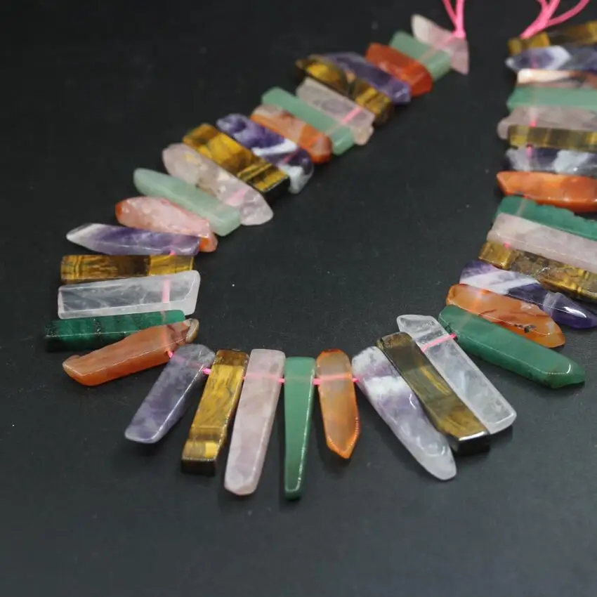 

15.5 "strand Top Drilled Mix Natural Gems Crystal Slice Loose Beads,Raw Quartz Stone Slab Stick Points Pendants Jewelry Making