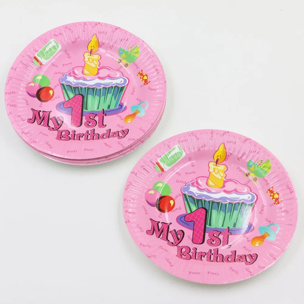 Дети сувениры 1 st День рождения Бумага пластин украшения Baby Shower посуда счастливое
