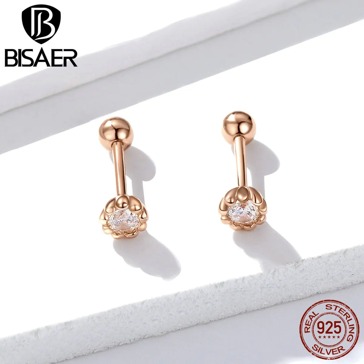 Свадебные серьги BISAER 925 пробы серебро прозрачный кубический циркон изысканные