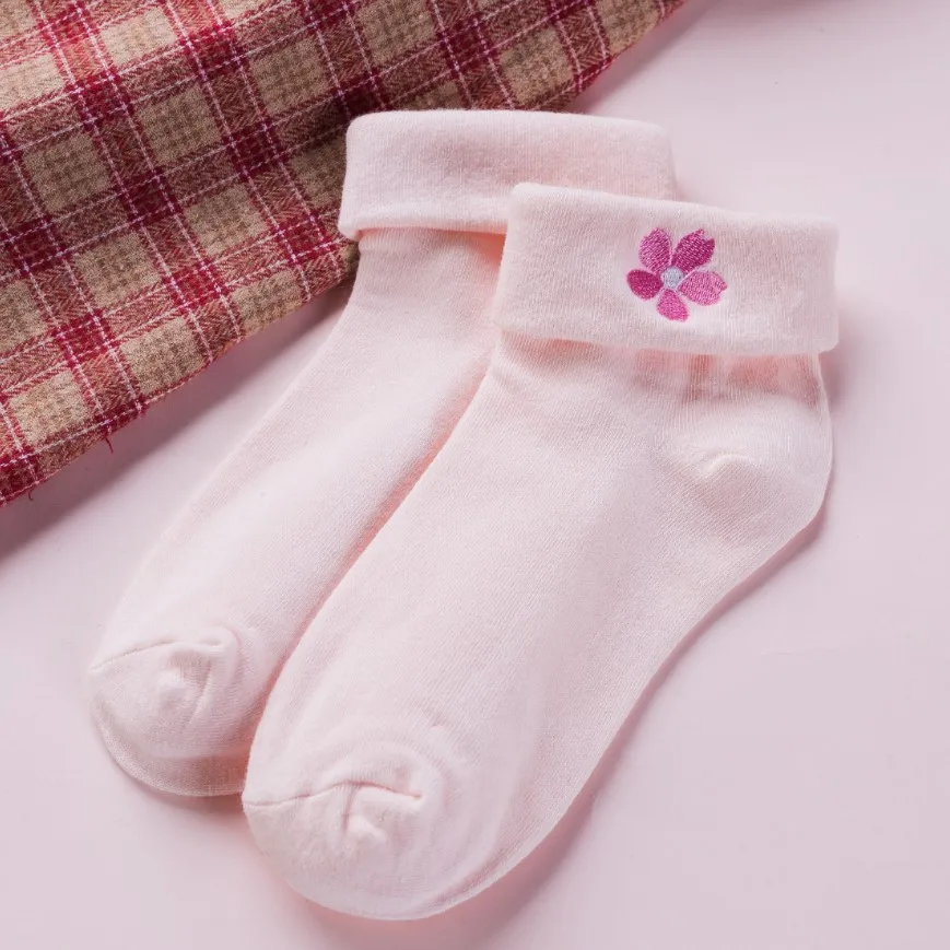 Jeseca вышитые цветы японские милые носки для девочек Горячая Распродажа осенне